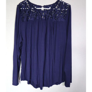 Philosophy Cutout Crochet Blouse Navy Twist Long Sleeve Women XXL 2XL